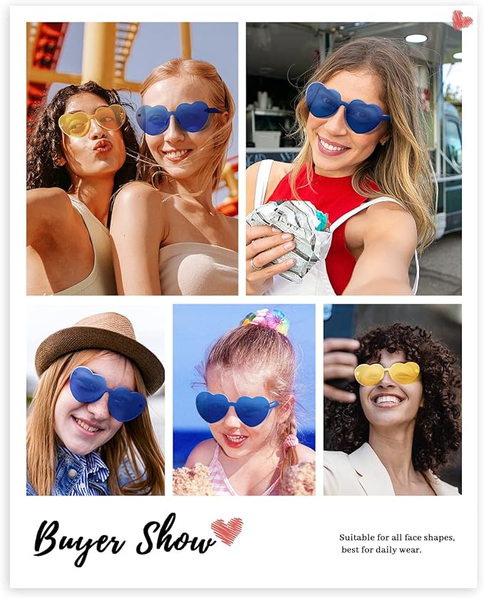 Gaiatop Heart Sunglasses for Women Candy Color Transparent Rimless Heart Glasses for Girls Cute Heart Shaped Sunglasses